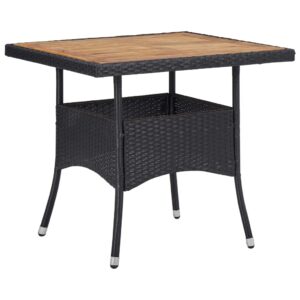 Outdoor Patio Dining Table Weather Resistant Rattan Acacia Wood Top Black Brown