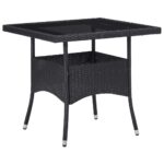 Outdoor Patio Dining Table Weather Resistant PE Rattan Tempered Glass Top Black