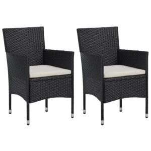 Outdoor Poly Rattan Dining Chairs Set of Two with Cushions Weather Resistant