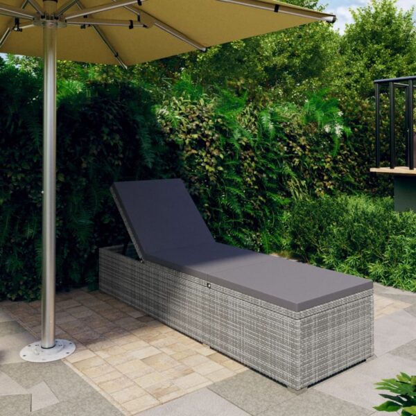 Adjustable Poly Rattan Sun Lounger with Thick Cushion Weather Resistant Grey