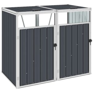 Double Garbage Bin Shed Steel Anthracite Outdoor Trash Can Storage Weatherproof