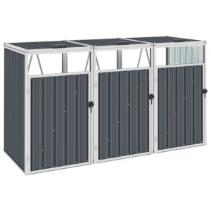 Triple Garbage Bin Shed Outdoor Steel Storage with Lifting Lids Weather-Resistant