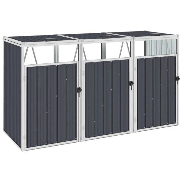 Triple Bin Storage Shed Galvanized Steel Weather-Resistant with Lifting Lid