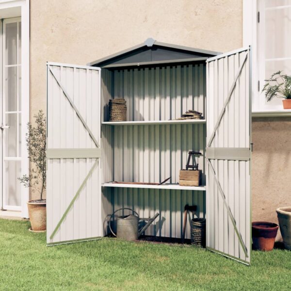 Spacious Grey Garden Shed Outdoor Metal Storage with Vents and Shelves Weatherproof