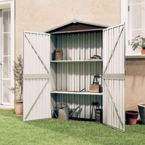 Spacious Brown Garden Shed Galvanised Steel Outdoor Storage with Vents & Shelves