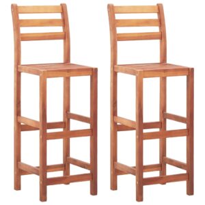 Solid Acacia Wood Bar Chairs Set of Two with Backrest Outdoor Patio Furniture