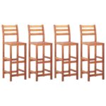 Solid Acacia Wood Bar Chairs Set of Four with Backrest Outdoor Patio Furniture