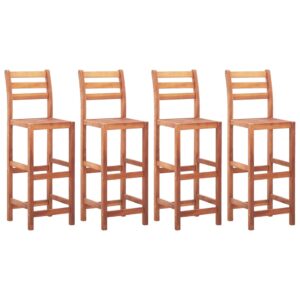 Solid Acacia Wood Bar Chairs Set of Four with Backrest Outdoor Patio Furniture