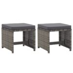 Outdoor Rattan Garden Stools Set with Comfort Cushions Patio Seating Anthracite