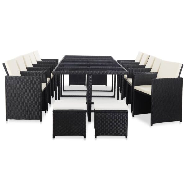 15 Piece Outdoor Dining Set with Cushions Poly Rattan Black