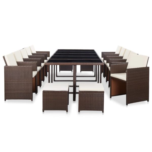 15 Piece Outdoor Dining Set with Cushions Poly Rattan Brown