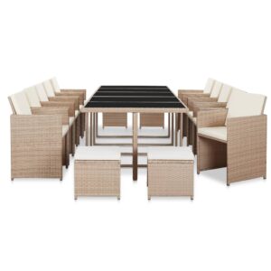 15 Piece Outdoor Dining Set with Cushions Poly Rattan Beige