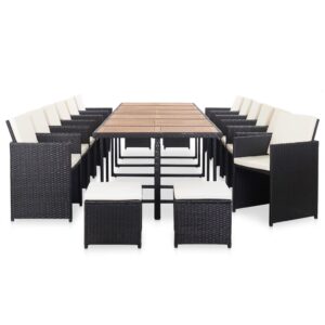 17 Piece Outdoor Dining Set with Cushions Poly Rattan Black