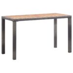 Elegant Rattan Garden Table Weather-Resistant Acacia Wood Top Outdoor Patio