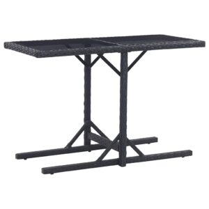 Elegant Outdoor Garden Patio Rattan Table Weather Resistant Glass Top Black