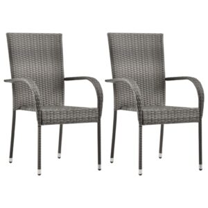 Contemporary Grey Poly Rattan Stackable Garden Patio Chairs Set of Two Outdoor