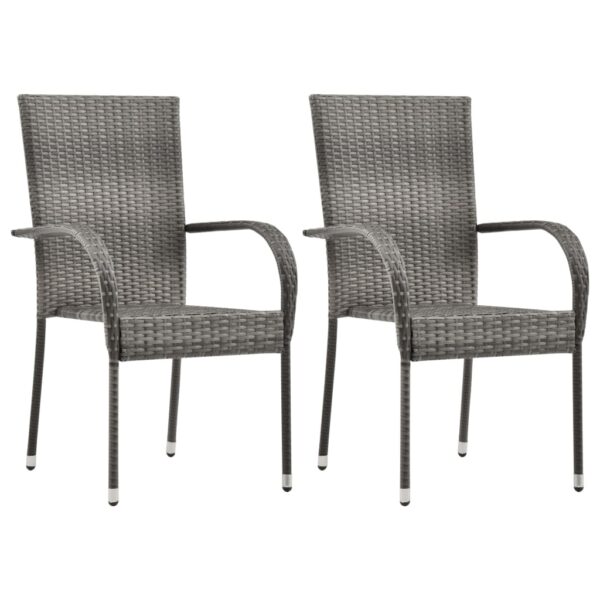 Contemporary Grey Poly Rattan Stackable Garden Patio Chairs Set of Two Outdoor