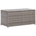 Outdoor Garden Storage Box Poly Rattan Waterproof Grey Cushion Chest Patio Deck