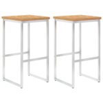 Bar Stools 2 pcs Solid Teak Wood and Stainless Steel