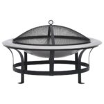 Outdoor Fire Pit with Grill Stainless Steel Patio Backyard Heat Resistant Mesh