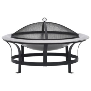 Outdoor Fire Pit with Grill Stainless Steel Patio Backyard Heat Resistant Mesh