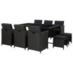 11 Piece Outdoor Dining Set with Cushions Poly Rattan Black