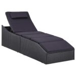 Outdoor Adjustable Rattan Sunbed with Cushion Patio Poolside Lounger Black