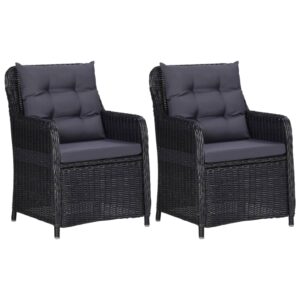 Outdoor Rattan Chair Set with Cushions Weather Resistant Patio Seating Black