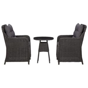 Garden Chairs 2 pcs with Tea Table Poly Rattan Black