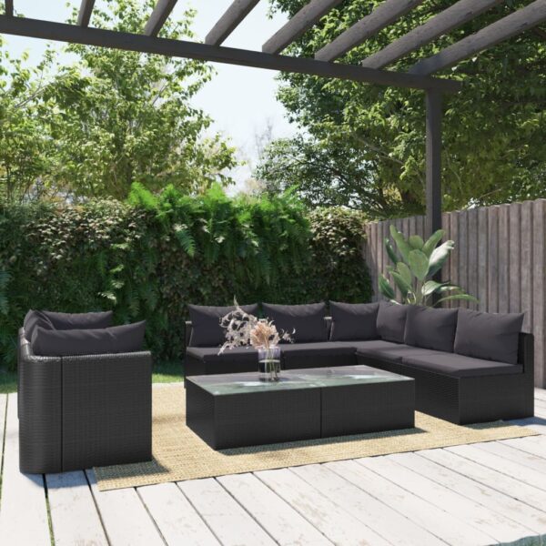 9 Piece Garden Lounge Set with Cushions Poly Rattan Black