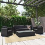 7 Piece Garden Lounge Set with Cushions Poly Rattan Black