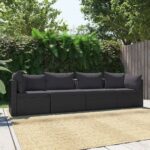 4 Piece Garden Sofa Set with Cushions Poly Rattan Black