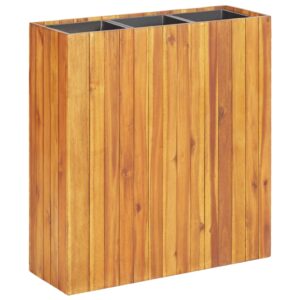 Solid Acacia Wood Garden Raised Bed Planter with Three Pots Weather Resistant