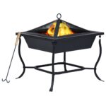 Outdoor Garden Patio Heater Fire Pit Bowl with Spark Guard Poker Black Steel