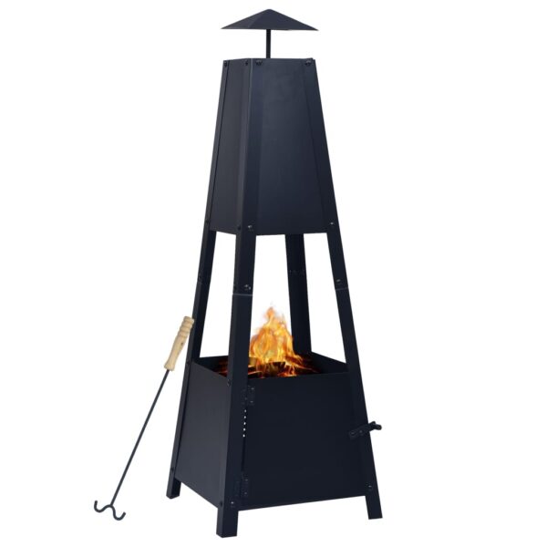 Outdoor Garden Fire Pit Steel Black Powder-Coated Warmth Comfort Easy Assembly