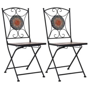 Mosaic Bistro Chair Set Garden Patio Balcony Outdoor Seating Ceramic Orange Grey