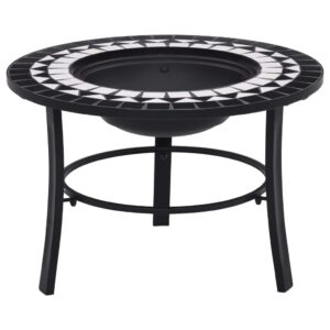 Decorative Ceramic Mosaic Fire Pit Outdoor Patio Garden Heater BBQ Table Black White