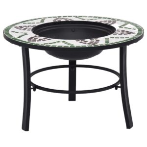 Decorative Ceramic Mosaic Fire Pit Outdoor Patio Garden Warmth BBQ Table Green