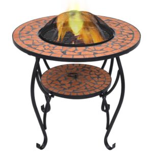 Mosaic Ceramic Fire Pit Table Outdoor Patio Garden Warmth BBQ Grill Mesh Cover