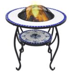 Mosaic Ceramic Fire Pit Table Outdoor Patio Garden Heater BBQ Mesh Cover Blue