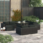 10 Piece Garden Lounge Set with Cushions Poly Rattan Black