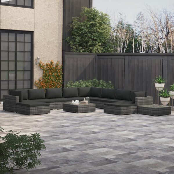 12 Piece Garden Lounge Set with Cushions Poly Rattan Grey