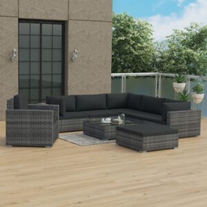 8 Piece Garden Lounge Set with Cushions Poly Rattan Grey