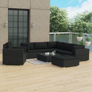 8 Piece Garden Lounge Set with Cushions Poly Rattan Black