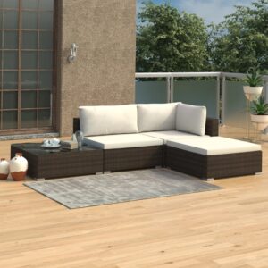 4 Piece Garden Lounge Set with Cushions Poly Rattan Brown