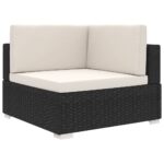 Outdoor Sectional Corner Chair Poly Rattan Weatherproof with Cushions Black