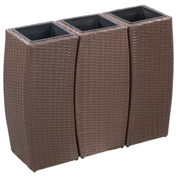 Garden Raised Beds 3 pcs Poly Rattan Brown