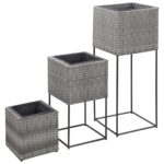 Garden Raised Beds 3 pcs Poly Rattan Grey