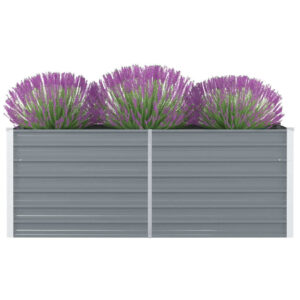 Galvanized Steel Raised Garden Bed Durable Rectangular Outdoor Planter Grey