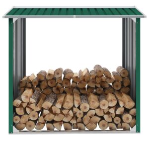 Galvanized Steel Firewood Shed Outdoor Log Storage Weatherproof Green Organizer